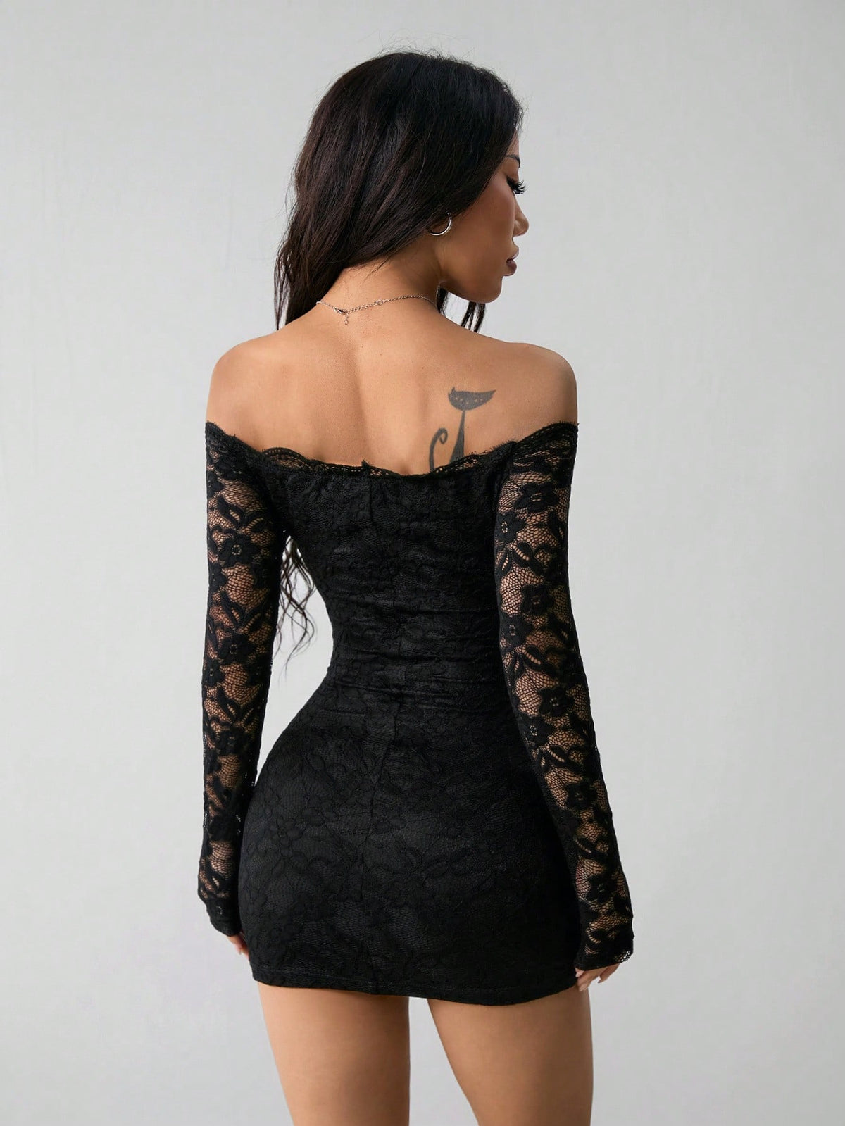 Lace Off-Shoulder Long Sleeve Dress
