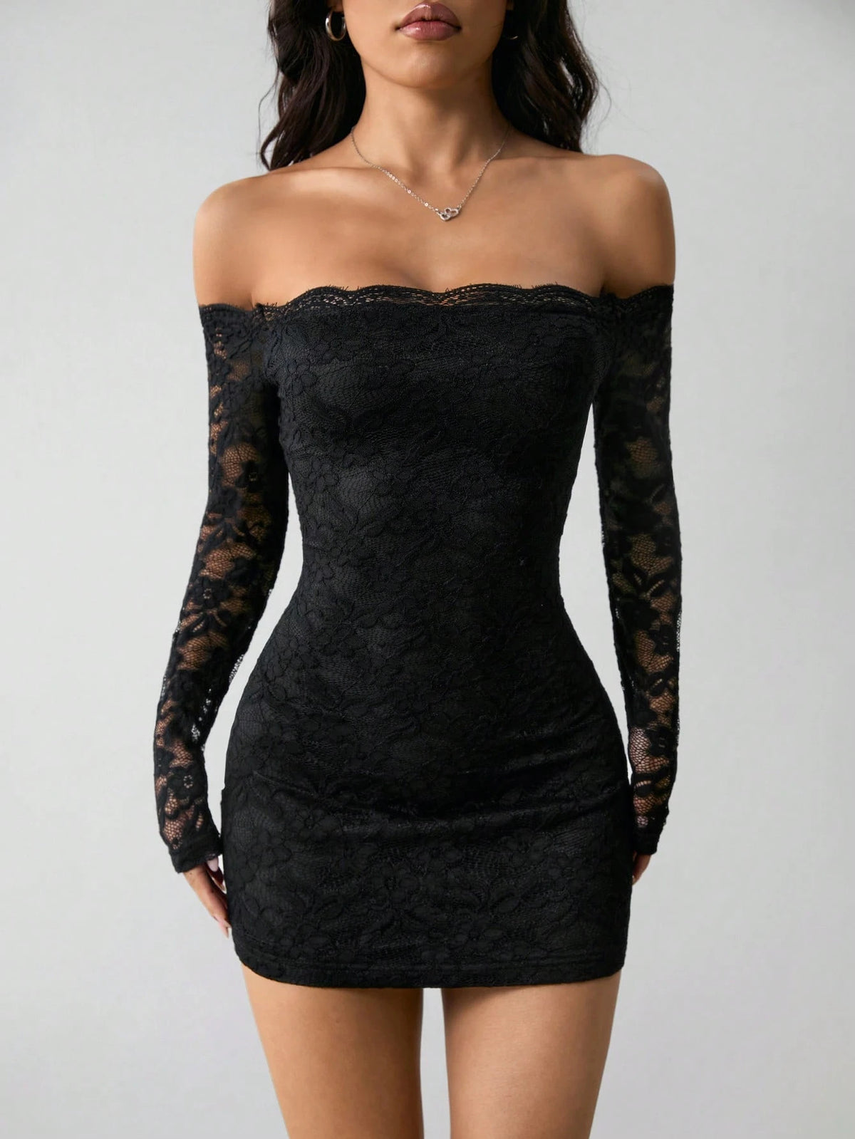 Lace Off-Shoulder Long Sleeve Dress