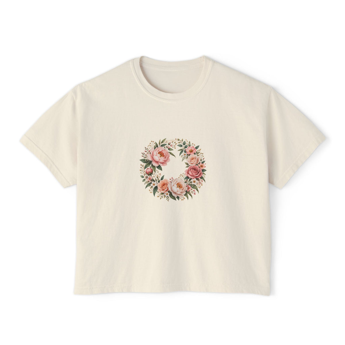 Women's Floral Wreath Heart Boxy Tee