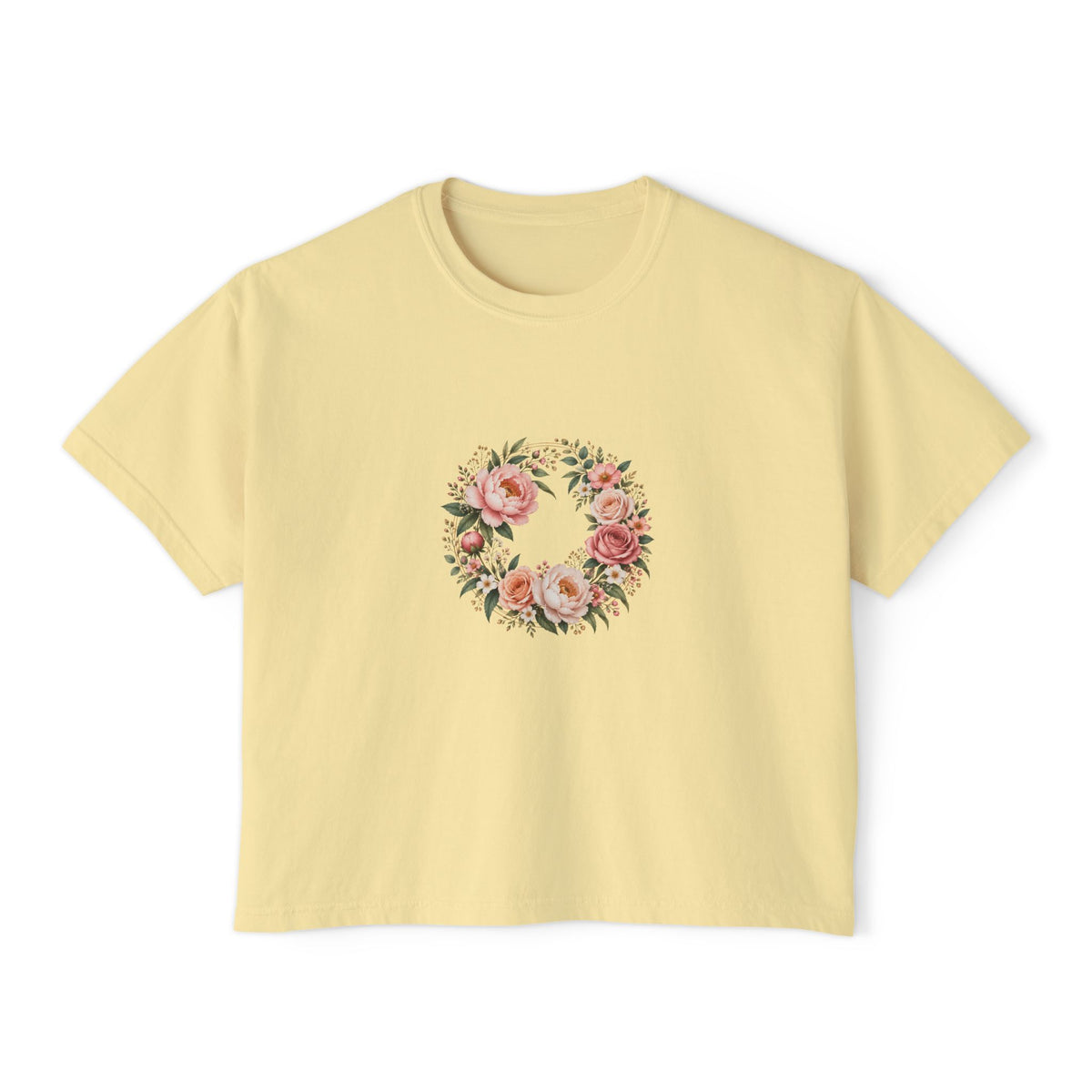 Women's Floral Wreath Heart Boxy Tee