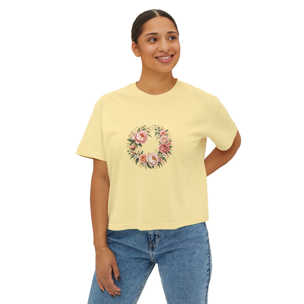 Women's Floral Wreath Heart Boxy Tee