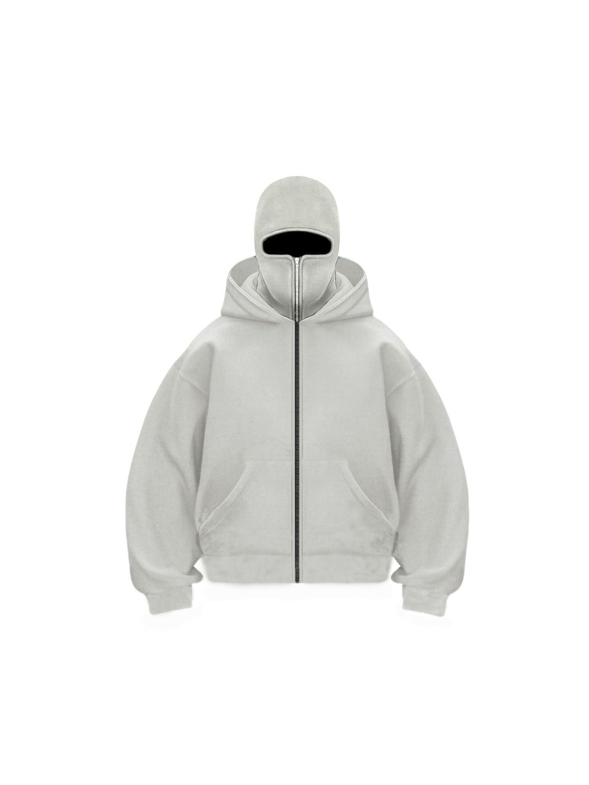 Men's Solid Color Full-Zip Hoodie with Integrated Face Mask