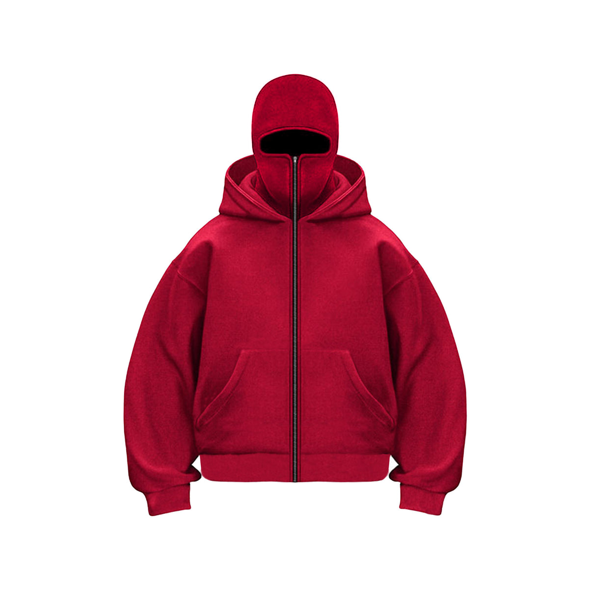 Men's Solid Color Full-Zip Hoodie with Integrated Face Mask